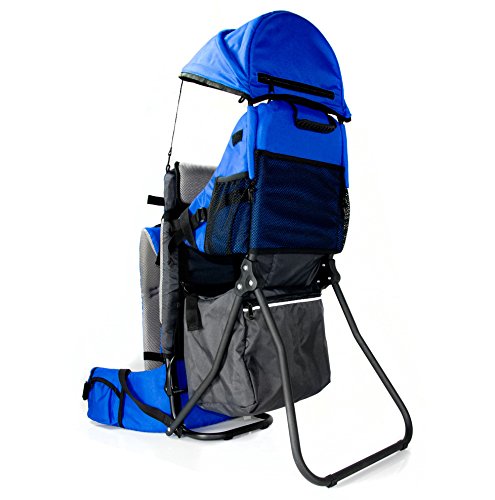 FA Sports - Portabebés Lil'Boss para actividades al aire libre con protector para el sol (50 x 38 x 90 cm, azul/gris/negro)