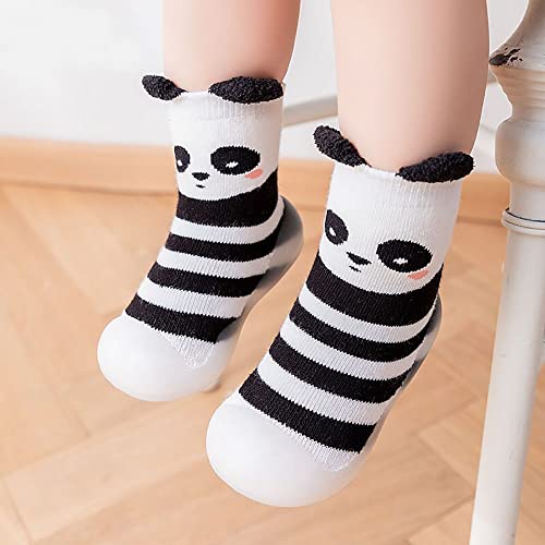 FedMois Pack de 2 Calcetines con Suela de Goma para Bebés Zapatillas Antideslizantes de Primeros Pasos para Invierno, panda y oso, 18 meses