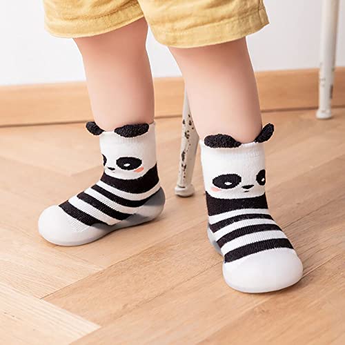 FedMois Pack de 2 Calcetines con Suela de Goma para Bebés Zapatillas Antideslizantes de Primeros Pasos para Invierno, panda y oso, 18 meses