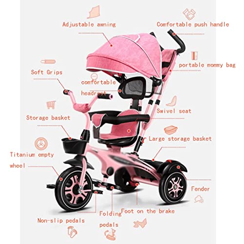 fevilady sillas de Paseo Pedal Tricycle Stroller for niños de 8 Meses a 6 años de Edad, Cochecito de Carro con toques removible. Cochecito de bebé (Color : Pink+Black)