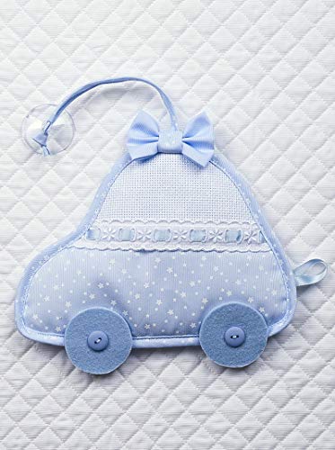 Filet - Coche"niño a bordo", para bordar, con ventosa, fabricado en Italia, color azul