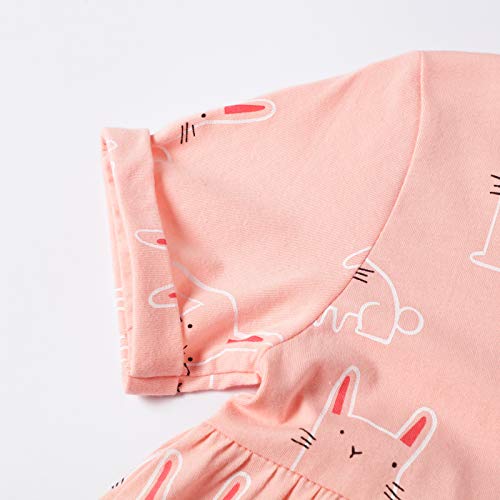 FILOWA Vestidos para Niña Rosado Gato Estampados Algodon Verano Manga Corta Baratos Casual Camiseta Vestidos Infantil 4-5 años, 5T