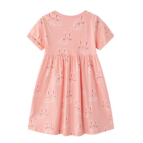 FILOWA Vestidos para Niña Rosado Gato Estampados Algodon Verano Manga Corta Baratos Casual Camiseta Vestidos Infantil 4-5 años, 5T