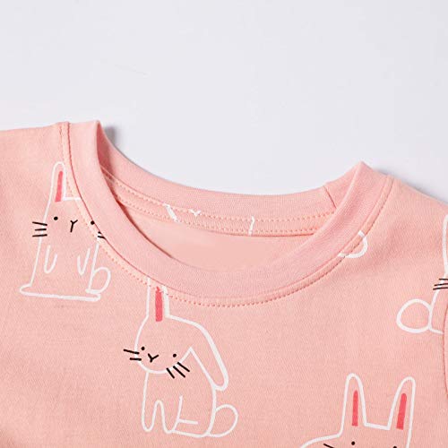 FILOWA Vestidos para Niña Rosado Gato Estampados Algodon Verano Manga Corta Baratos Casual Camiseta Vestidos Infantil 4-5 años, 5T