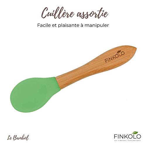 Finkolo - Juego de cuencos con ventosa y cuchara a juego de bambú natural | Forma de Rana | El Bambol Original