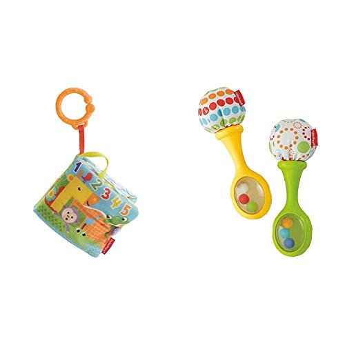 Fisher-Price Libro Activity bebé, Juguete Colgante para bebé recién Nacido (Mattel FGJ40) + Maracas Musicales, Juguete y sonajero para bebé +3 Meses (Mattel BLT33)