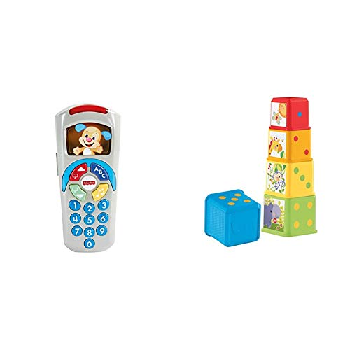 Fisher-Price - Mando a Distancia Perrito, Juguete Electrónico Bebé +6 Meses (Mattel DLD35) + Bloques apila y descubre, Juguete bebé (Mattel CDC52)