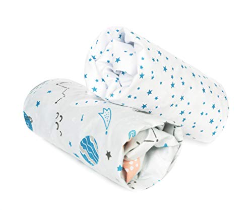 FlyIdeas Juego 2 Pza para Capazo de Bebe Carro y Cochecito 75x35 cm | 2 Sábanas Bajeras Compatibles con Cochecito Oval y Redondo - 100% Algodòn Cert. OEKO-TEX made in EU