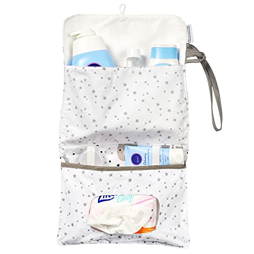 FlyIdeas Organizador Impermeable para Pañales y Toallitas | Bolsa para el Cambio de Pañales Seco y Húmedo | Fácil de Utilizar con una Sola Mano o Colgando, Bolsa para el Carrito / Cochecito