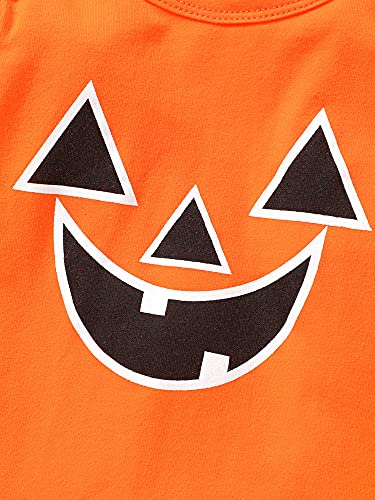 Frecoccialo Conjunto de 3 piezas de disfraz para Halloween, de manga larga, estampado de calabaza fantasma, pantalones largos elásticos suaves y gorro de calabaza de 0 a 18 meses, NARANJA, 12-18 meses