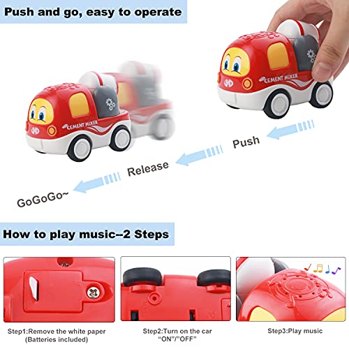 Funsland Coche de Juguete Bebe 1 2 3 Año, Juguetes Vehículos Fricción, Música Camion de Juguete Coche de Juguete de Plástico Regalo de los Niños,4 Pcs