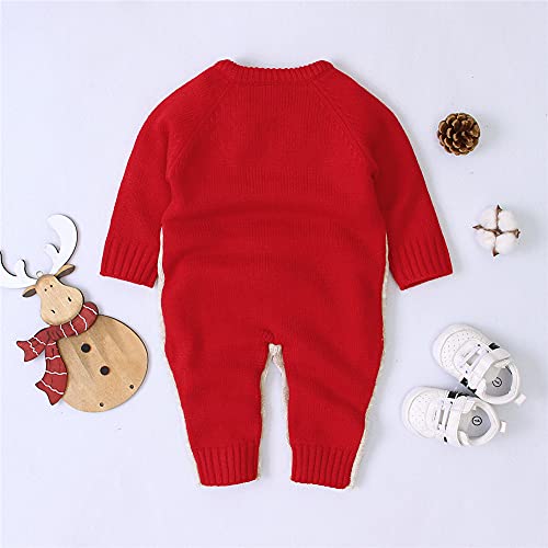 Geagodelia Navidad Bebé Recién Nacido Mono con Manga Larga y Cuello Redondo Mameluco de Estampado de Animados Navideños Mono cálido de Suéter para Unisex Bebé (Rojo, 0-6 Meses)