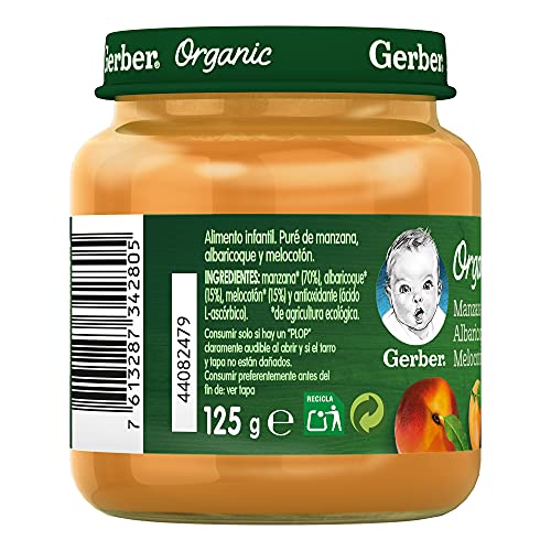 Gerber Organic Manzana Albaricoque Melocotón 125 g - Pack de 6