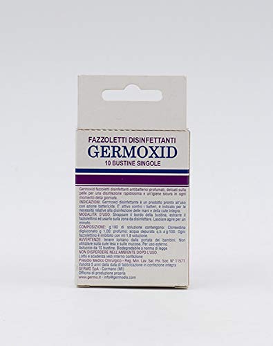 Germo xid - Pañuelos desinfectantes de clorexidina, desinfectan, perfuman y eliminan las bacterias, 12 estuches de 10 toallitas