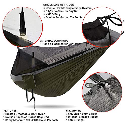 GFSDGF Hamaca de Camping Doble con mosquitera | Camping sin Insectos Senderismo Mochilero y Supervivencia Tienda de hamacas al Aire Libre