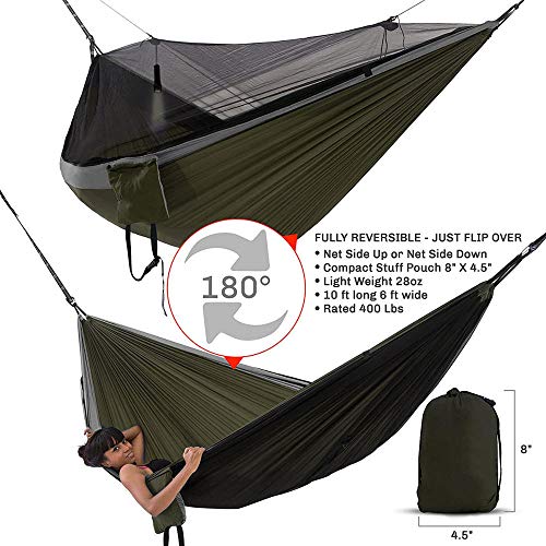 GFSDGF Hamaca de Camping Doble con mosquitera | Camping sin Insectos Senderismo Mochilero y Supervivencia Tienda de hamacas al Aire Libre