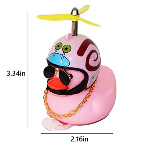 Gintdinpu Pato Rosa Decoraciones para salpicadero de Coche Pato de Goma Adornos para Coche Cool Duck con Casco de hélice Gafas de Sol y Cadena Dorada