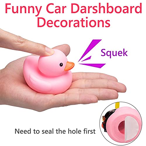 Gintdinpu Pato Rosa Decoraciones para salpicadero de Coche Pato de Goma Adornos para Coche Cool Duck con Casco de hélice Gafas de Sol y Cadena Dorada