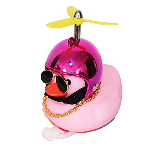 Gintdinpu Pato Rosa Decoraciones para salpicadero de Coche Pato de Goma Adornos para Coche Cool Duck con Casco de hélice Gafas de Sol y Cadena Dorada