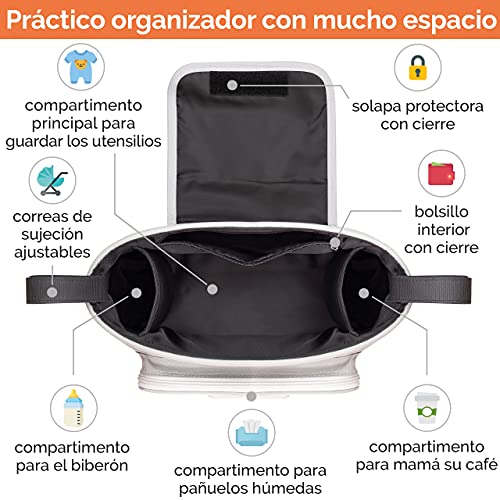 GLÜCKSWOLKE Bolso Carrito Bebe - 6 Motivos I Organizador para Coche de Paseo I Accesorios para Cochecito para Mama I Bolsa Carro Gris I Bolsos Sillas de Paseo I Motivo Zorro