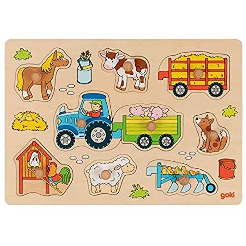 Goki- Encaje Tractor con remolques Juguetes para apilar y Encajar, Color (Multicolor) (57468)