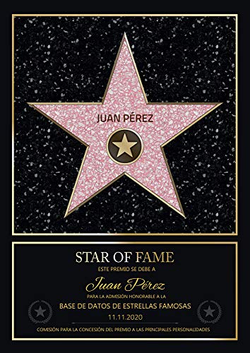 GOODS+GADGETS Estilo Personal de la Estrella de Hollywood Walk of Fame: Certificado Star of Fame con Nombre y Marco de Madera Personalizado con Nombre (A3-30 x 42 cm)