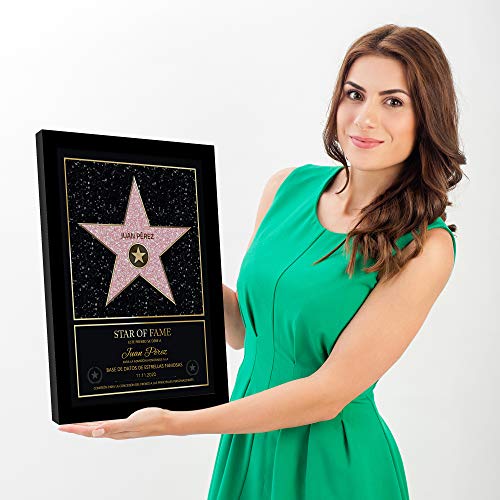 GOODS+GADGETS Estilo Personal de la Estrella de Hollywood Walk of Fame: Certificado Star of Fame con Nombre y Marco de Madera Personalizado con Nombre (A3-30 x 42 cm)