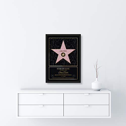 GOODS+GADGETS Estilo Personal de la Estrella de Hollywood Walk of Fame: Certificado Star of Fame con Nombre y Marco de Madera Personalizado con Nombre (A3-30 x 42 cm)