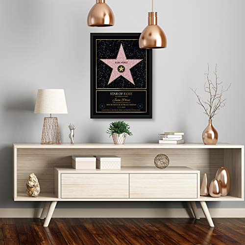 GOODS+GADGETS Estilo Personal de la Estrella de Hollywood Walk of Fame: Certificado Star of Fame con Nombre y Marco de Madera Personalizado con Nombre (A3-30 x 42 cm)