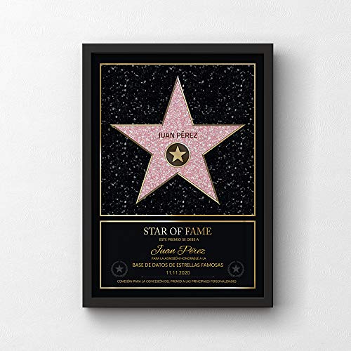 GOODS+GADGETS Estilo Personal de la Estrella de Hollywood Walk of Fame: Certificado Star of Fame con Nombre y Marco de Madera Personalizado con Nombre (A3-30 x 42 cm)