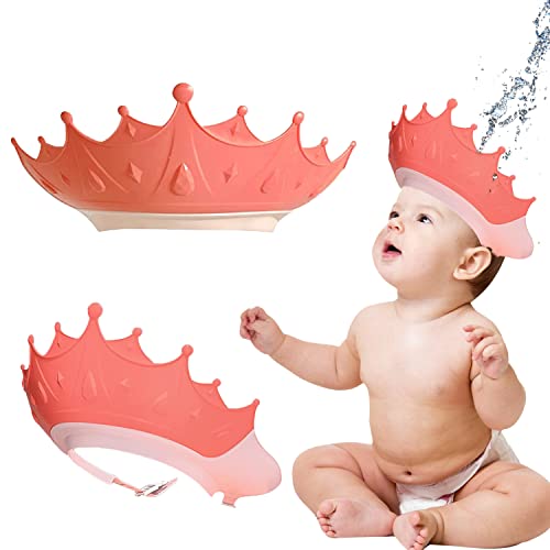 Gorro Ducha Niños, Sombrero Baño Bebé, Ajustable Visera Baño Niños, Gorro Champu Bebé, Gorra Ducha Bebé Impermeable, Visera Baño Bebé, Protege Los ojos y las orejas para Niños & Bebés (Rojo)