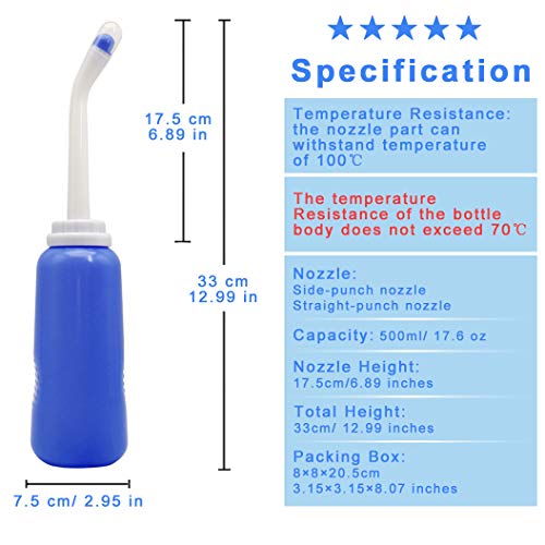 Gsogcax - Pulverizador portátil para bidé de 500 ml, botella de peri posparto, cuidado perineal, botella de viaje para bebé con 2 boquillas y bolsa portátil, sin BPA