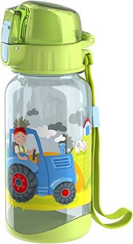 HABA 304486 - Cantimplora infantil, 400 ml, con diseño de tractor, color verde, para la guardería o la escuela, de plástico libre de bisfenol A, apta para el lavavajillas