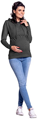 Happy Mama Boutique Mujer Maternidad Jersey de Lactancia Sweathirt Sudadera Capucha 272 (Grafito Mezcla, 42, XL)