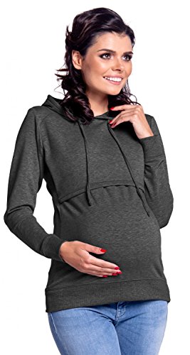 Happy Mama Boutique Mujer Maternidad Jersey de Lactancia Sweathirt Sudadera Capucha 272 (Grafito Mezcla, 42, XL)