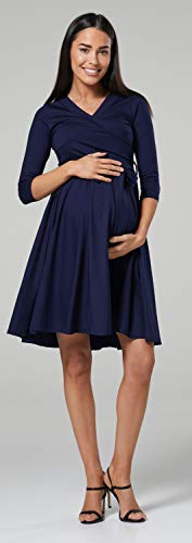 HAPPY MAMA Mujer Vestido Midi Amamantamiento Cuello en V 525 (Armada, 42-44, XL)