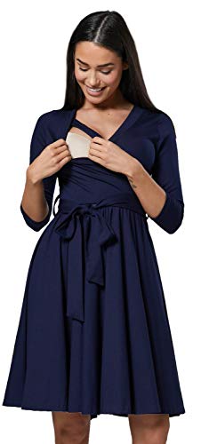 HAPPY MAMA Mujer Vestido Midi Amamantamiento Cuello en V 525 (Armada, 42-44, XL)