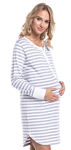 HAPPY MAMA. Para Mujer Camisón de Rayas Premamá de Embarazo y Lactancia. 589p (Mezcla De Grises, 40-42, L)