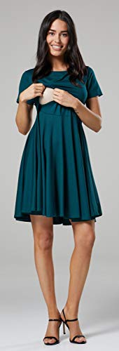 Happy Mama.para Mujer Vestido con Vuelo Premamá Manga Corta Square Neckline.084p (Verde Oscuro, 40, L)