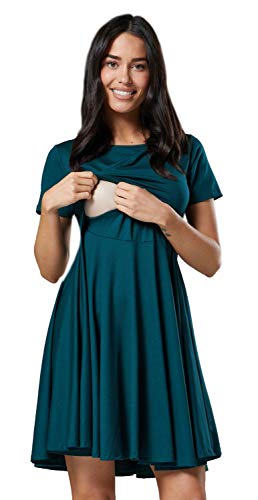 Happy Mama.para Mujer Vestido con Vuelo Premamá Manga Corta Square Neckline.084p (Verde Oscuro, 40, L)