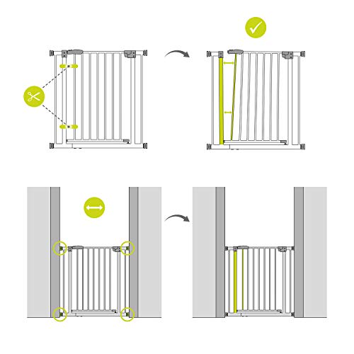 Hauck Barrera de Seguridad de Niños para Puertas y Escaleras Open N Stop Safety, Sin Agujeros, 75 - 80 cm, Extensible con Extensiones por Separado, Metal, Blanco