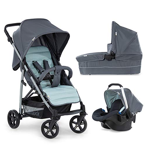 Hauck Rapid 4 Plus Trio Set - 3 en 1 carrito de bebe, Grupo 0+ adaptable a isofix, capazo, respaldo reclinable, de 0 meses a 25kg, manillar ajustable en altura, plegado fácil, menta (grey/mint)