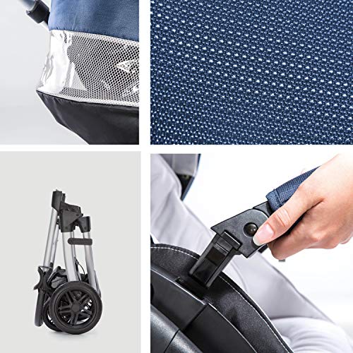 Hauck Saturn R silla deportiva todoterreno + cubrepies, giratorio, hasta 25 kg, capota XL, portavasos, regulable en altura, plegable de forma compacta, compatible con capazo y asiento de bebé - Azul