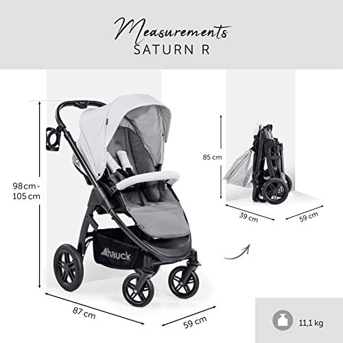 Hauck Saturn R silla deportiva todoterreno + cubrepies, giratorio, hasta 25 kg, capota XL, portavasos, regulable en altura, plegable de forma compacta, compatible con capazo y asiento de bebé - Gris