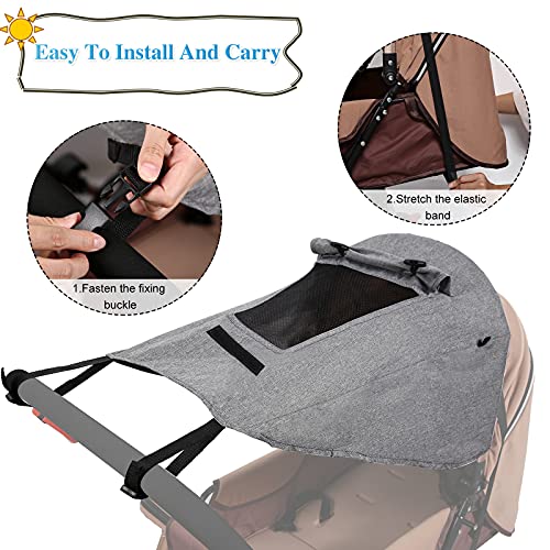 Herefun Parasol para Cochecito, Toldo Protector Solar Universal, Toldo Silla de Paseo con Protección Solar UV 50+, Protector Solar para Cochecitos y Capazos con Ventana de Visualización (Gris)