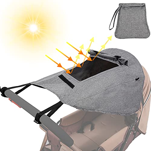 Herefun Parasol para Cochecito, Toldo Protector Solar Universal, Toldo Silla de Paseo con Protección Solar UV 50+, Protector Solar para Cochecitos y Capazos con Ventana de Visualización (Gris)