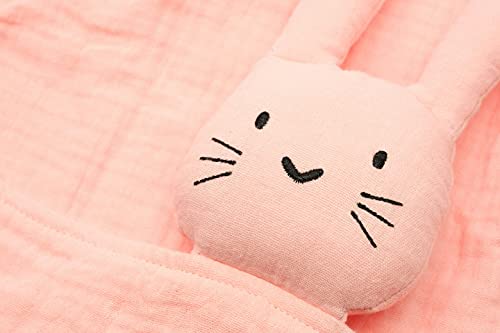 Hinrichsen & Co. Lindo peluche de conejo de muselina de algodón con práctica bolsa de algodón (rosa)