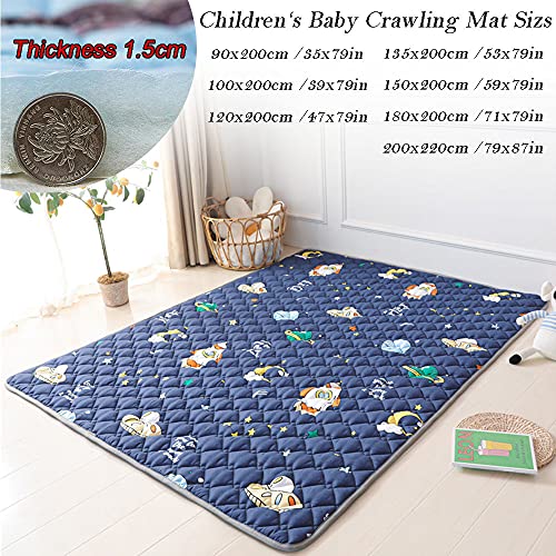 Hiseng Alfombrilla de Juego para Bebés, Estera de Arrastre para Bebé, Alfombra de Algodón Gateo Infantil Lavable Antideslizante, Plegable Crawl Mat Niños Playmat (Estrellas de la Luna,200x220cm)