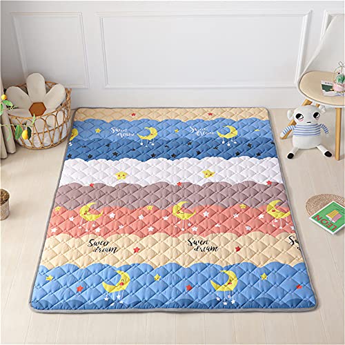 Hiseng Alfombrilla de Juego para Bebés, Estera de Arrastre para Bebé, Alfombra de Algodón Gateo Infantil Lavable Antideslizante, Plegable Crawl Mat Niños Playmat (Estrellas de la Luna,200x220cm)