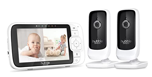 Hubble Nursery View, monitor de bebés con vídeo doble premium de 5 pulgadas y zoom digital - Blanco